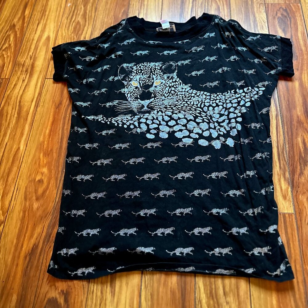Vintage 80s 90s Pollen Boutique Paris Black Silver Leopard Print Leopard Design